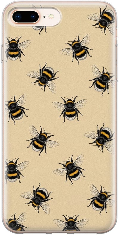 Leuke Telefoonhoesjes - Geschikt voor iPhone 8 Plus - Bijen print - Soft case - TPU - Geel