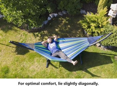Comfortabele Tweepersoons Hangmat met Standaard - XXL Katoen & Sterk Verwerkt Frame - Draagvermogen tot 220kg