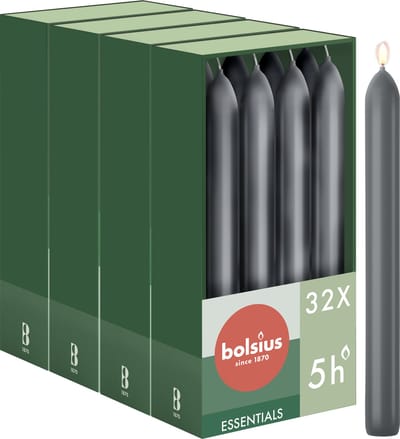 Bolsius - Gladde Dinerkaarsen - 17 cm - 32 stuks - Antraciet - Donker Grijs