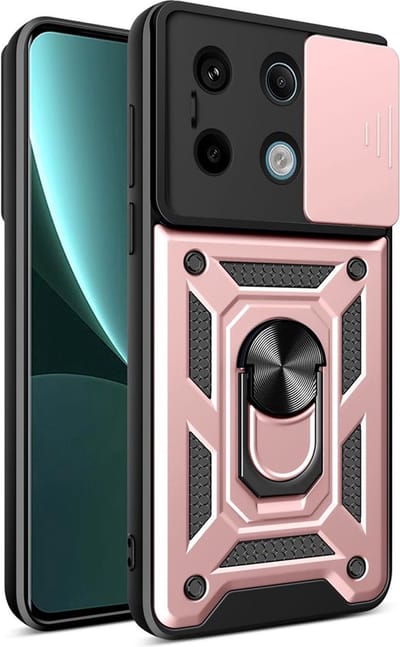 MobyDefend Hoesje - Geschikt voor Xiaomi Redmi Note 13 Pro 5G - Pantsercase Met Draaibare Ring - Rosé