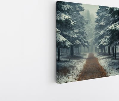 Saammp Canvas Schilderij - Landschap - Bomen tijdens de winter - Natuur - 20x20 - Foto op canvas - Wanddecoratie - Muurdecoratie Woonkamer - Slaapkamer decoratie - Canvas Print