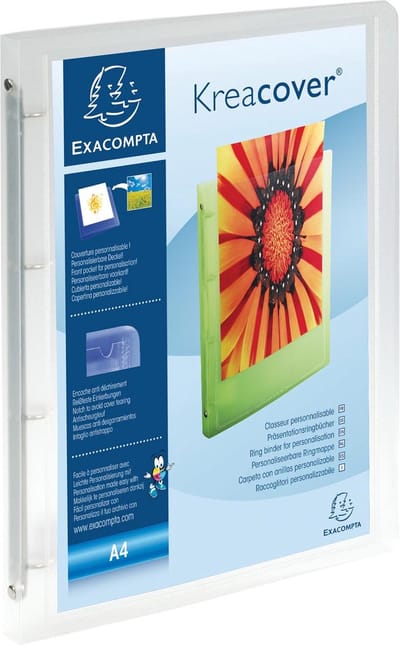 Exacompta 12x Kreacover Ringband Chromaline PP 5/10de met 4 ringen van 15mm - A4 - Kleurloos - 51968E