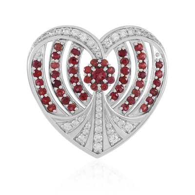 Cavill - Hartvormige Zilveren Hanger - Platina Geplateerd Sterling Zilver - 2,64 ct Tanzania Robijn Rondslijpsel - Luxe Robijn Sieraad met Zirkonia