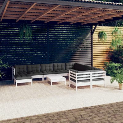 vidaXL - 11-delige - Loungeset - met - kussens - grenenhout - wit