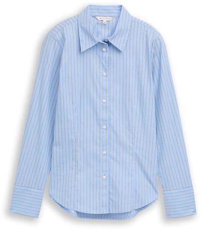 Tom Tailor - Getailleerde popeline overhemdblouse - Maat 36 - blue white poplin stripe