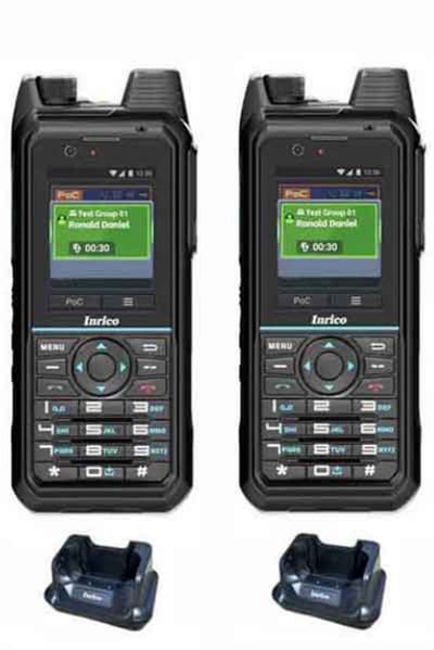 Set van 2 Inrico T330 4G LTE Zello Smart Portofoons IP68 met tafellader