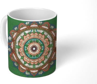 Mok - Koffiemok - Mandala - Hippie - Bloemen - Oranje - Mokken - 350 ML - Beker - Koffiemokken - Theemok