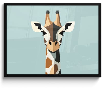 Poster in lijst - Fotolijst 80x60 cm - Posters - Giraffe - Illustratie - Bruin - Minimalistisch - Posterlijst zwart - Decoratie - Wanddecoratie woonkamer - Muurdecoratie slaapkamer
