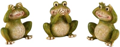 Dekoratief | Kikker horen/zien/zwijgen, groen, resina, 8x5x8cm, set van 3 stuks | A260318