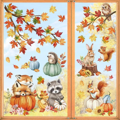 Raamstickers, bosdieren, esdoornbladeren, raamstickers, herfst, bladeren, vos, eekhoorns, raamstickers, anti-botsing, dubbelzijdige glassticker, glasdecoratie