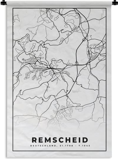 Wandkleed - Wanddoek - Stadskaart - Remscheid - Plattegrond - Kaart - 120x180 cm - Wandtapijt