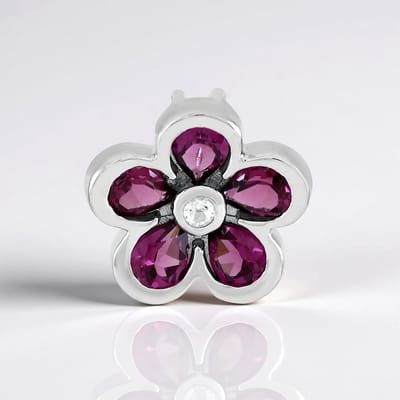 Cavill - Bloemenhanger 925 Sterling Zilver Platina Laag - 1,647 ct Druppel Rhodoliet & 0,052 ct Witte Topaas - Elegante Sieraden India