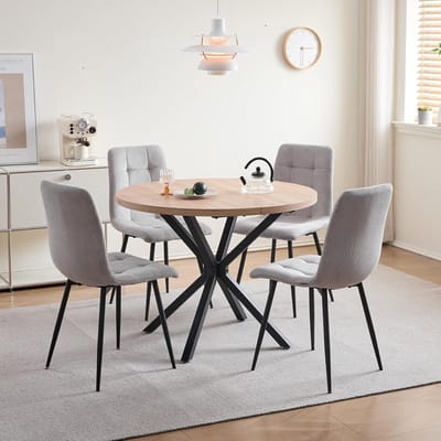 Ronde Eetkamerset met Gevoerde Stoelen - 100 cm Eettafel voor Keuken en Woonkamer