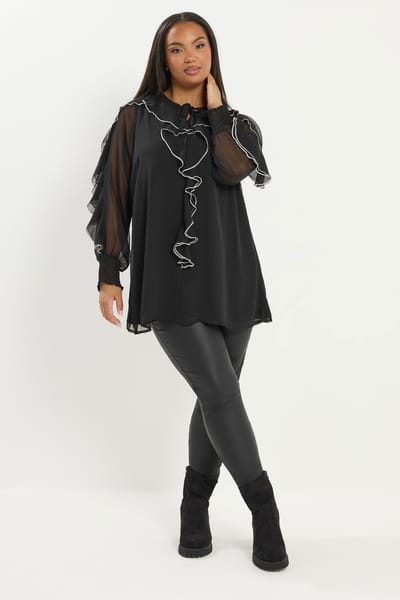 Yours Zwarte Blouse Met Contrasterend Ruche Size 42