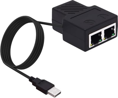 Ethernet Splitter - Netwerk Adapter - Internet Delen - 1 naar 2 Poorten - 5.25 cm - Mat Zwart