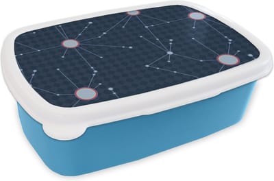 Broodtrommel Blauw - Lunchbox - Brooddoos - Ruimte - Astronomie - Patronen - 18x12x6 cm - Kinderen - Jongen