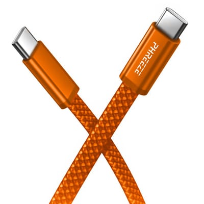 Phreeze Platte USB-C Kabel 240W Oranje 1M Nylon Fast Charge - USB C naar USB C - USB C Oplaadkabel voor telefoon, tablet & laptop - Snellaadkabel & Datakabel - Oranje