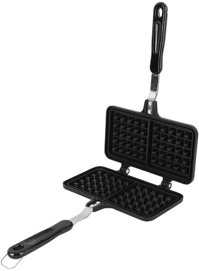 Dailygoods- Wafelpan Dubbele Wafel Bakken - Aluminium - Antiaanbaklaag - Compact Ontwerp - Voor Binnen/Buiten Gebruik - Efficiënt Ontbijt - Wafelmaker