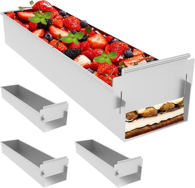 Rechthoekig, verstelbaar, anti-aanbaklaag, bakvorm, rechthoekig, van aluminiumlegering, Tiramisu vorm, geschikt voor brownie-brood, tiramisu, 4 stuks
