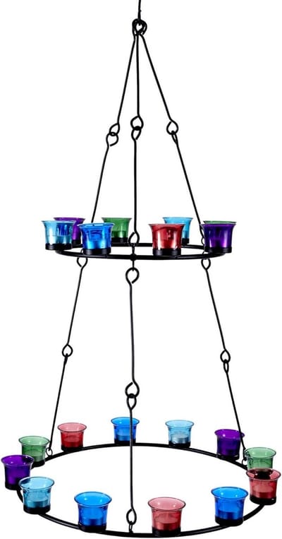 Luxe Kandelaar met Gekleurd Glas voor Sfeervolle Verlichting en Glamping Feesten