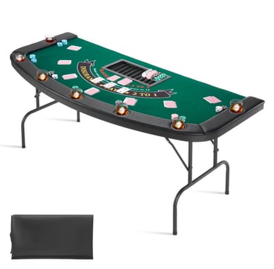 Pokertafel - Opvouwbare Texas Hold'em Tafel - 7 Spelers - 183 cm - Semi-ovaal - Gewatteerde Rand - Bekerhouders - Vilt Speelblad