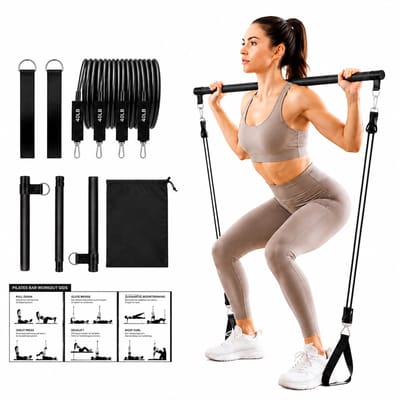 BOTC Pilates Bar – Pilates Stick – Resistance Band Set - Weerstandsbanden - Fitnessbands - incl GRATIS Draagtas - Zwart