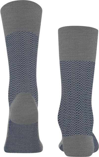 FALKE Airport Herringstripe eenkleurig wol katoen sokken heren grijs - maat 39-42