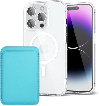 Shockproof Anti Shock Back Cover Hoesje Compatibel met MagSafe Geschikt voor: Apple iPhone 14 Pro Max met Magnetische Pasjeshouder - Lichtblauw