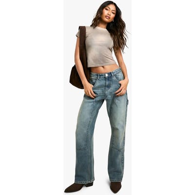 boohoo Dames Denim Carpenter Rechte Pijp Jeans | Gewassen Blauw | Maat: 42