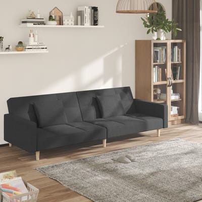 vidaXL - Slaapbank - 2-zits - met - 2 - kussens - stof - donkergrijs