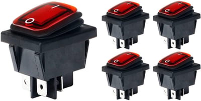Orbit Electronic Wipschakelaar ON-OFF - 4-pins - 30x22mm - 16A 250V - Spat Waterdicht - KCD4-201-16 - Rood - 5 stuks