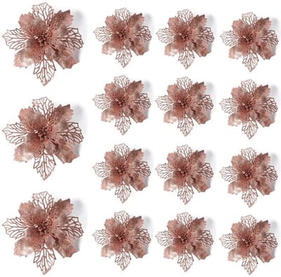 Allecto - Kunstkerstbloemen - 15 Stuks - Fonkelend en Glitterend