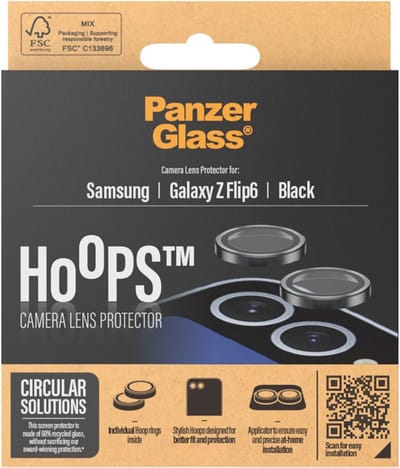 PanzerGlass Screenprotector geschikt voor Samsung Galaxy Z Flip 6 Glazen | PanzerGlass Hoops Camera Lens Protector - Case Friendly - Zwart