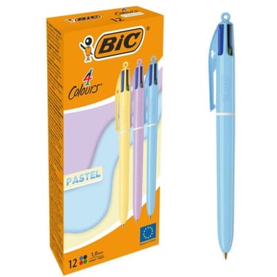 BIC 4 Kleuren Pastel Balpen - Pen met 4 Kleuren - Medium Punt 1,0 mm - 12 Stuks
