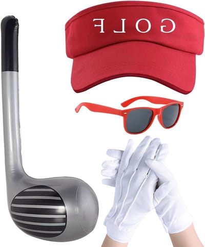4 Pack Inflatable Golf Kostuum voor Volwassenen - 76 cm Golfclub, Zonnehoed en Zonnebril voor Feest en Halloween voor Mannen, Vrouwen en Kinderen