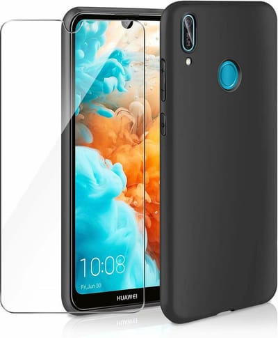 Hoesje Geschikt Voor: Huawei Y6 2019 / Y6s Zwart TPU Siliconen Soft Case + 2X Tempered Glass Screenprotector