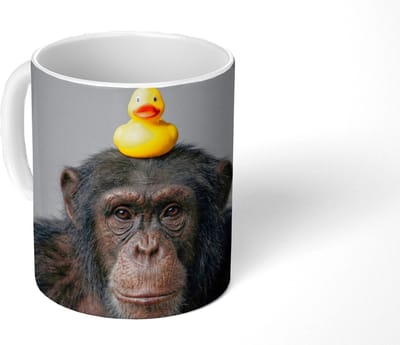 Mok - Koffiemok - Chimpansee - Badeend - Grijs - Mokken - 350 ML - Beker - Koffiemokken - Theemok