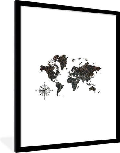 Poster in lijst - Fotolijst 60x80 cm - Posters - Wereldkaart - Zwart - Abstract - Posterlijst zwart - Decoratie - Wanddecoratie woonkamer - Muurdecoratie slaapkamer