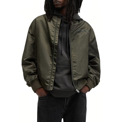 AllSaints Underground Bomber Dull Khaki Green Maat: XL | Bomberjacks Outlet | Heren | Bruin