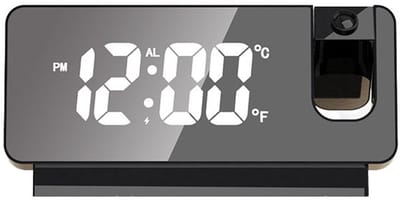Wekker - Klok - Projectorwekker - Digitale Wekker - Slimme wekker - LED - Spiegelscherm - 360 graden - Slaapkamer - Met temperatuur- en vochtigheidsweergave - Geschikt voor slaapkamer en thuis - Zwart