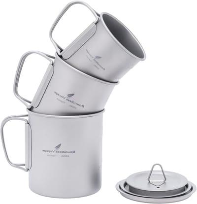 Lichte Titanium Drinkbekers voor Kamperen en Dagelijks Gebruik - 200ml/300ml/450ml met Deksel en Vouwbare Handgreep voor Koffie, Thee en Water