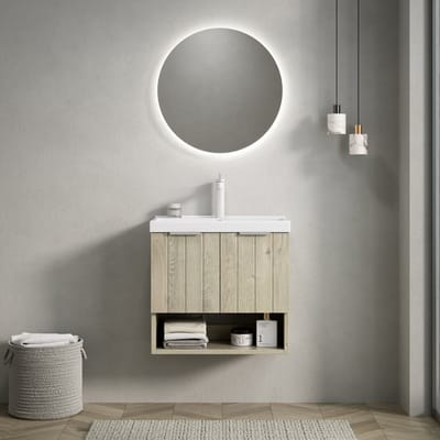 Wishdor - Badkamermeubel Met Keramische Wastafel - Dubbele Deuren En Open Vak - Modern Minimalistisch - Gebroken Wit En Wit