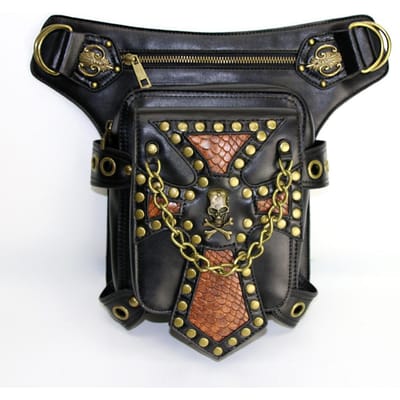 Modeketting, Contrasterende Kleur Slangenhuidpatroon Klinknagels, PU Dames Crossbody Tas, Heren Heuptas gray