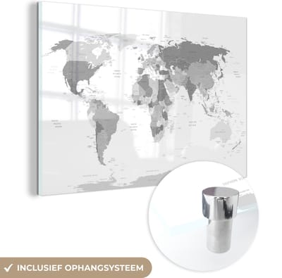 ® Glasschilderij 150x100 cm - Schilderij acrylglas - Wereldkaart - Topografie - Kleuren - Kind - Jongen - Meiden - Foto op glas - Muurdecoratie woonkamer - Wanddecoratie slaapkamer - Schilderijen