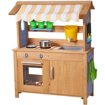 VEVOR Speelkeuken, Kinderkeuken, Speelgoedkeuken met Lepels, Spoelbak, Watertank, Zonnescherm, Schepjes, Kookgerei & Accessoires, Houten Buitenkeuken voor Kinderen vanaf 3 jaar, 795x339x1000mm