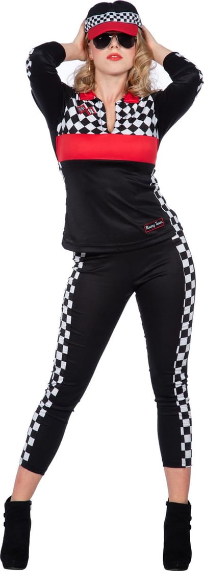 Race girl kostuum zwart - Maat S - Carnavalskostuum Race - Formule 1 racing kostuum dames