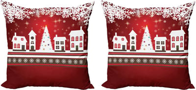 ABAKUHAUS Kerstkussenhoezen, set van 2, winterthema kerstboom, moderne accenten, dubbelzijdige digitale print, 40x40 cm, wit rood