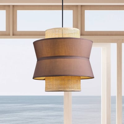 Viokef Hanglamp Rika Double, Ø 35 cm, grijs/naturel, stof
