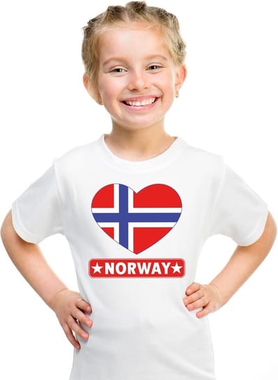 Noorwegen Supporters t-shirt - kinderen - hartjes vlag - wit - korte mouwen - sport - kleding 110/116