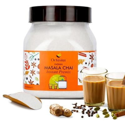 Octavius Mélange Prémix Masala Indien Thé Chaï-Bocal 500 g|Thé 1 Min|Mélange de Thé Prêt à l'Emploi|Mélange Prémix de Thé Instantané Masala|Masala Chaï|Bocal 500 g orange